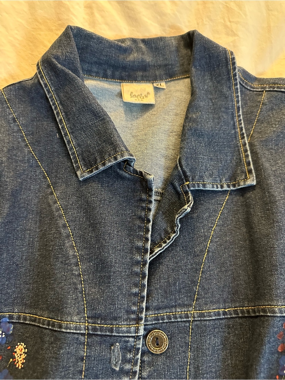 Embroidered Floral Blue Denim Jacket by Focus - Picture 2 of 4